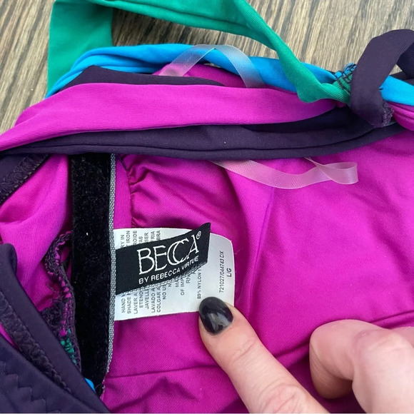 Becca by Rebecca Virtue purple strappy cutout one piece swimsuit size large - Picture 8 of 8